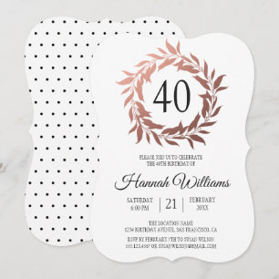 Rose Gold Wreath Elegant 40th Birthday Party Invitation