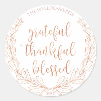 Rose Gold Wreath Grateful Thankful Blessed Classic Round Sticker