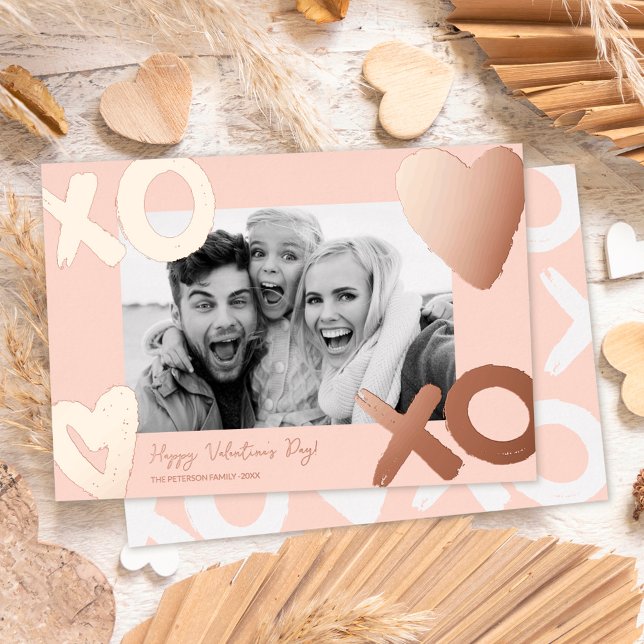 Rose gold xo heart photo valentines day  foil holiday card (Creator Uploaded)