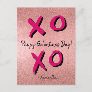 Rose Gold XOXO Personalized Happy Galentine's Day Holiday Postcard