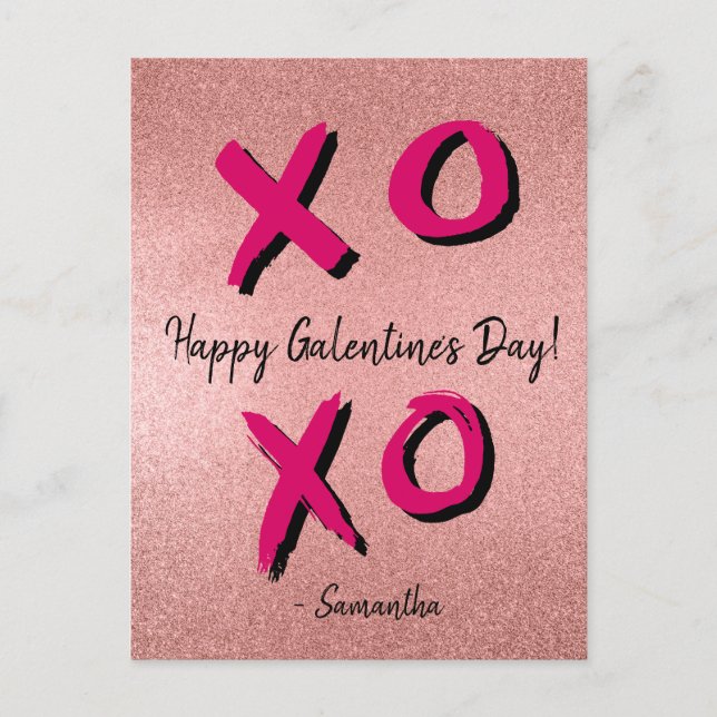 Rose Gold XOXO Personalized Happy Galentine's Day Holiday Postcard (Front)