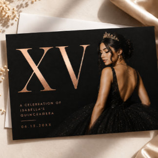 Rose Gold XV Editorial Quinceañera Invitation Foil Invitation