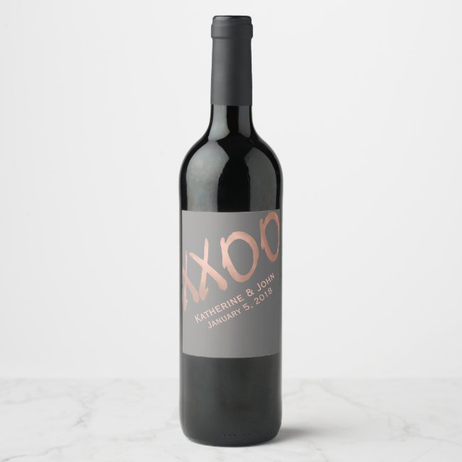 Rose Gold XXOO Wedding Wine Label