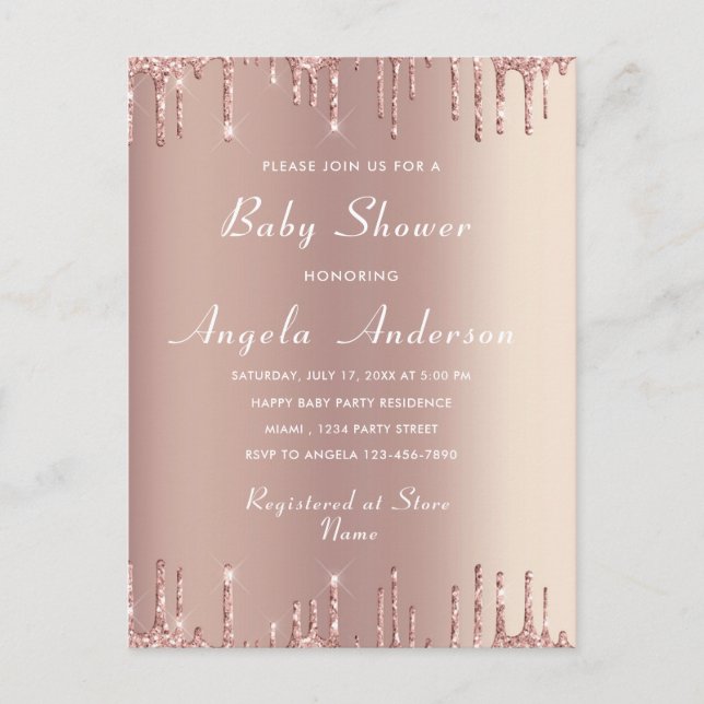Rose Gold Your QR Code Baby Girl Shower Invitation Postcard (Front)