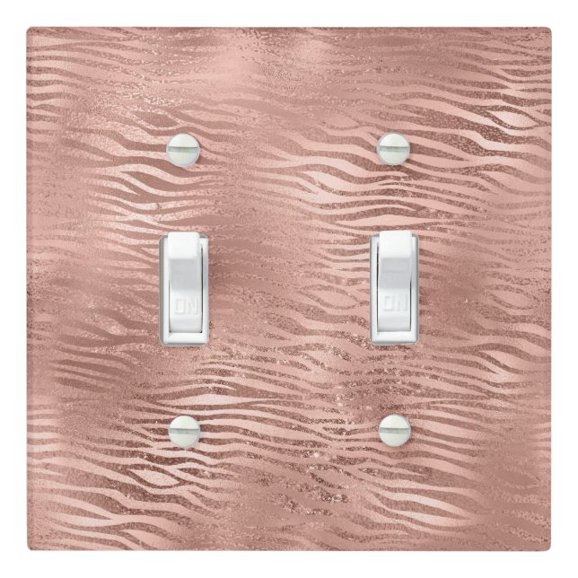 Rose Gold Zebra Animal Print Light Switch Cover (In Situ)