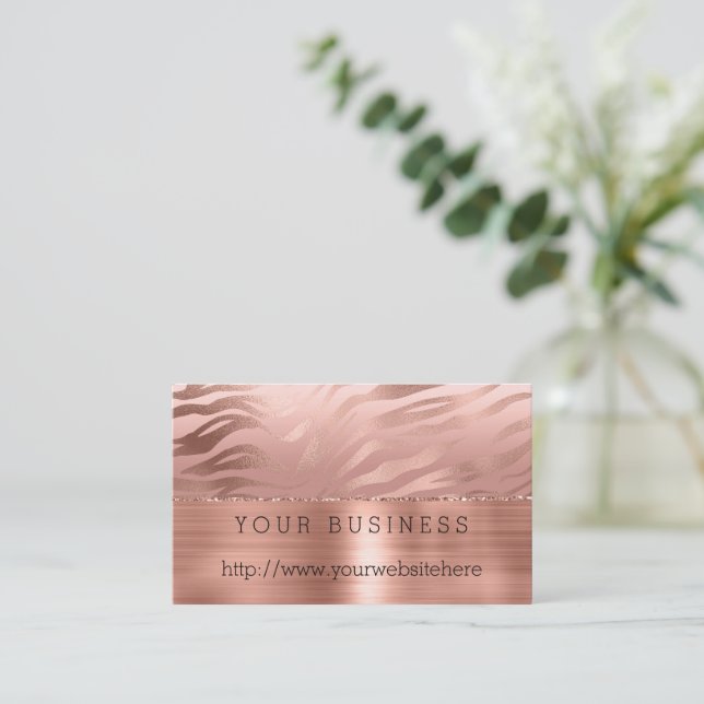 Rose Gold Zebra  Business Card (Standing Front)