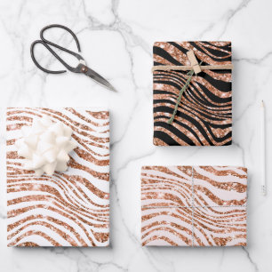 Rose Gold Zebra Glitter Wrapping Paper Sheets