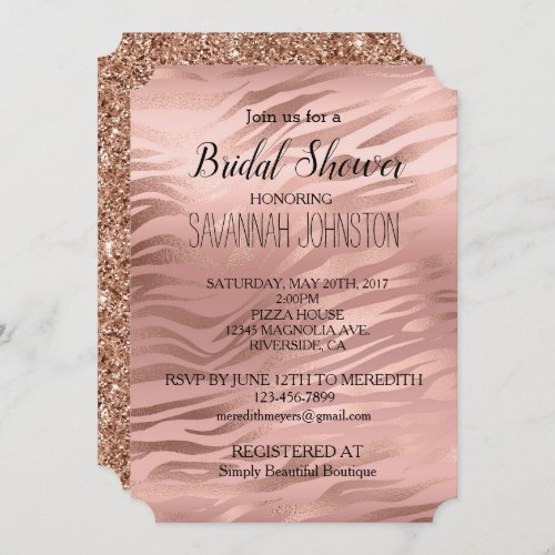 Rose Gold Zebra Print Invitation