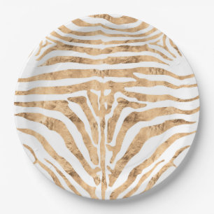 Rose gold zebra skin pattern paper plates