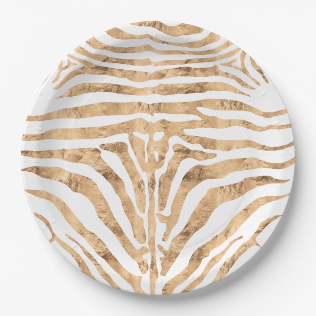 Rose gold zebra skin pattern paper plates (Front)