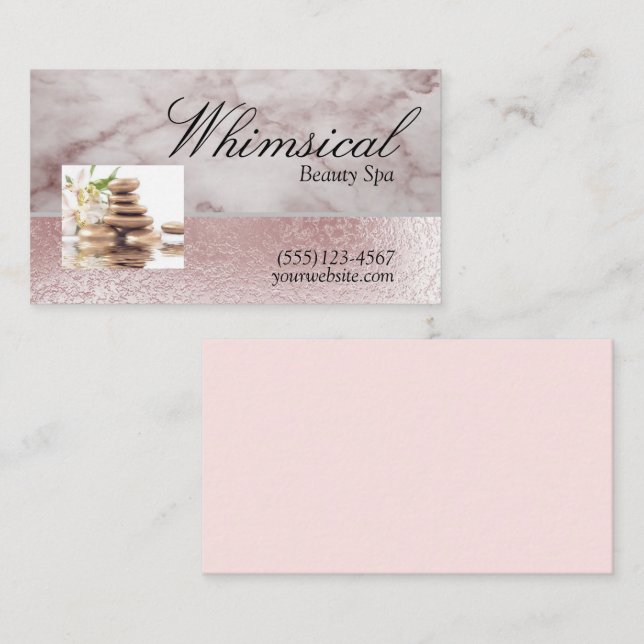 Rose Gold Zen Rocks Marble Design Beauty Spa Business Card (Front/Back)