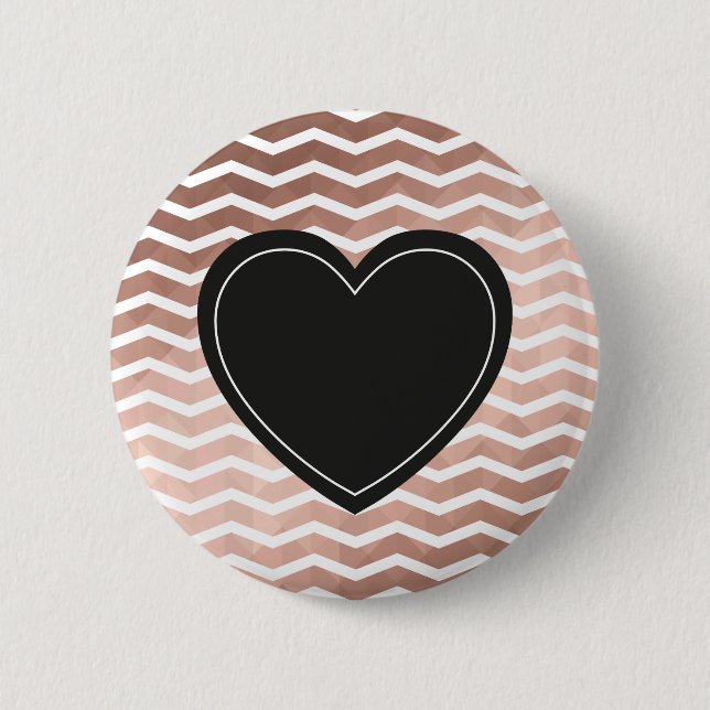 Rose gold zigzag black heart chic girl pinback button (Front)