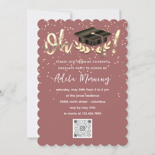 Rose Golden Confetti Graduate Party QR Code   Invitation