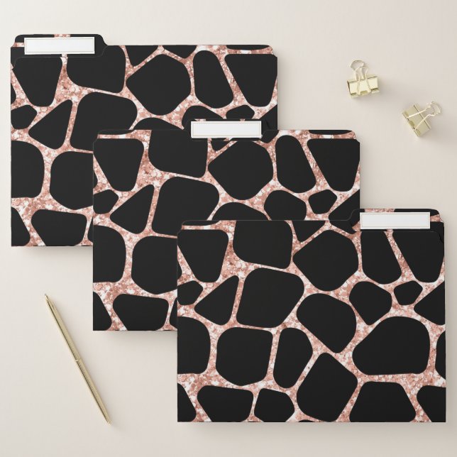 Rose Golden Glitter Black Spots Safari Cheetah File Folder (Set)