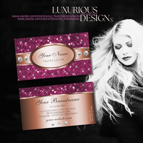 Rose Golden Pink Glitter Sparkle Diamonds Lovely Business Card