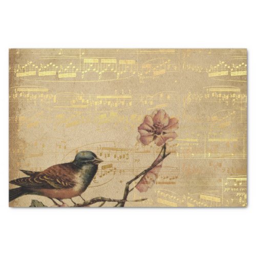 Rose Golden Song Bird Vintage Music Notes Garden Tissue Paper