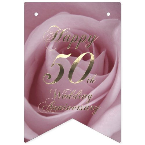 Rose Golden Wedding Party 50th Anniversary Bunting Flags