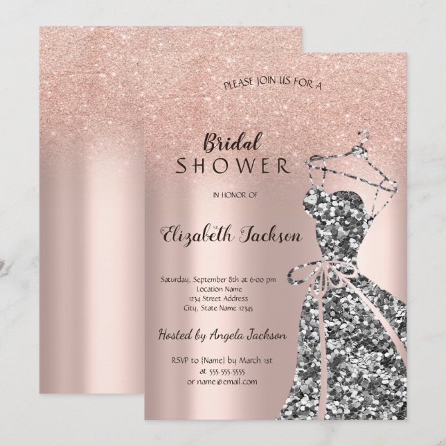 Rose GoldGlitter Bokeh,Sequins Dress Bridal Shower Invitation (Front/Back)