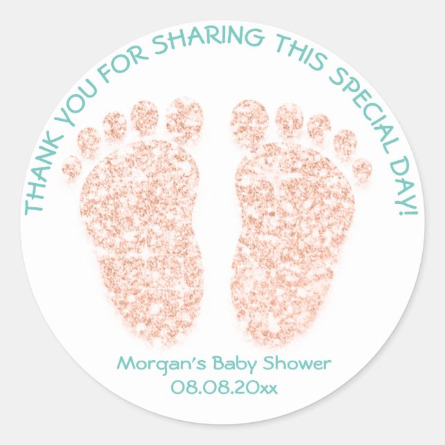 Rose GoldGlitter Feet Baby Shower Favor Gift Thank Classic Round Sticker (Front)