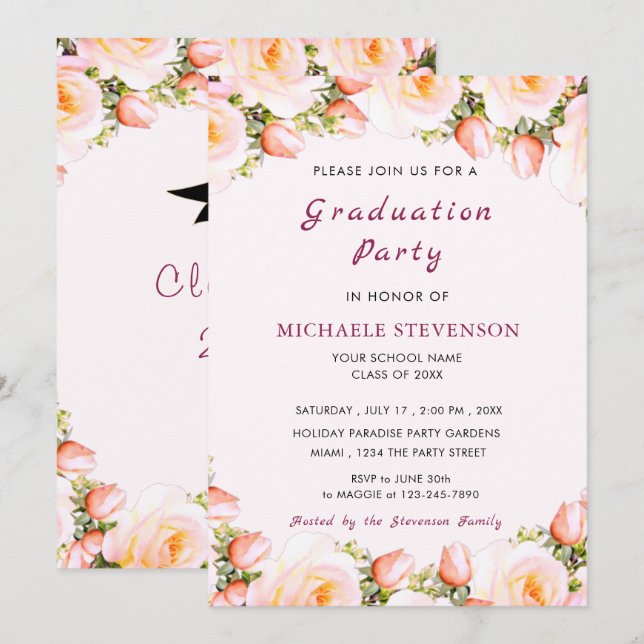 Rose Graduation Invitation Template Your Design (Front/Back)