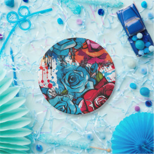 Rose Graffiti Urban Streetwear Paper Plates