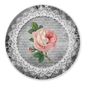 Rose Gray And White Lace Circle Pretty Vintage Ceramic Knob by Pretty_Vintage at Zazzle