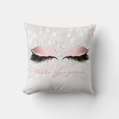 Rose Gray Girly Makeup Lashes Hello Gorgeous Throw Pillow