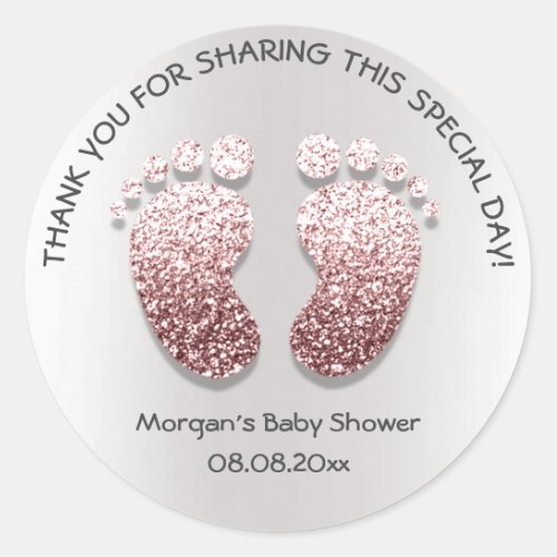 Rose Gray Glitter Feet Baby Shower Favor Thank You Classic Round Sticker