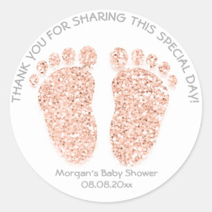 Rose GrayGlitter Feet Baby Shower Favor Gift Thank Classic Round Sticker