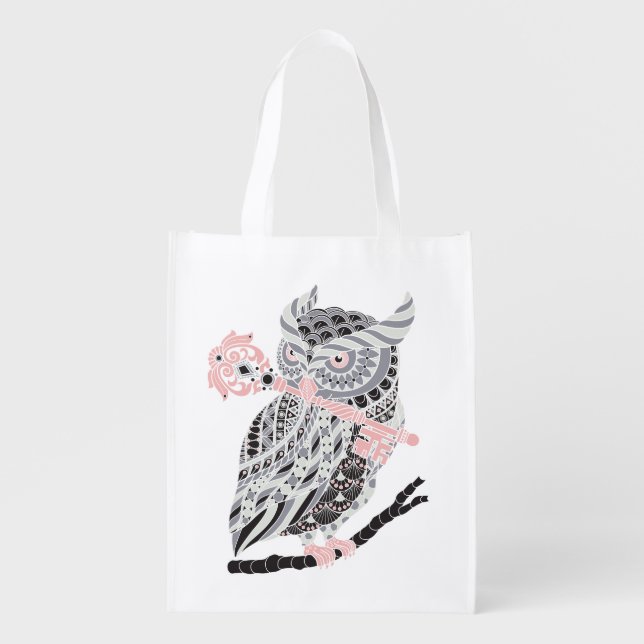 Rose Great Horned Owl Grocery Bag (Front)
