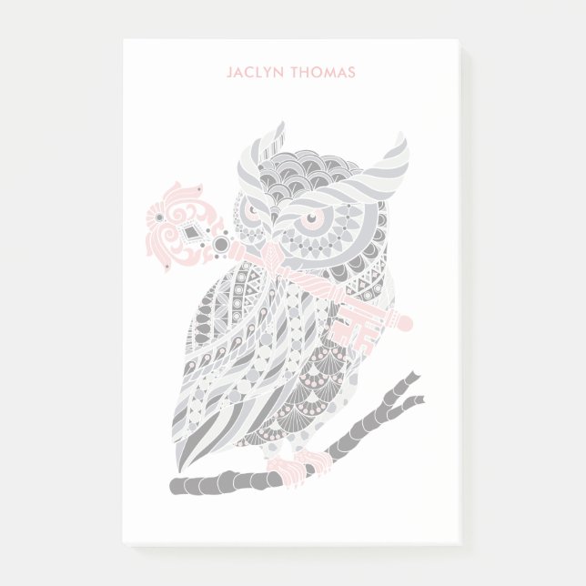 Rose Great Horned Owl Personalized Post-it Notes (Front)