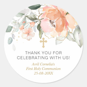 Rose Green Foliage First Communion Baptism Classic Round Sticker