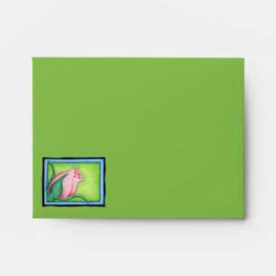 Rose green pink Note Card Envelope