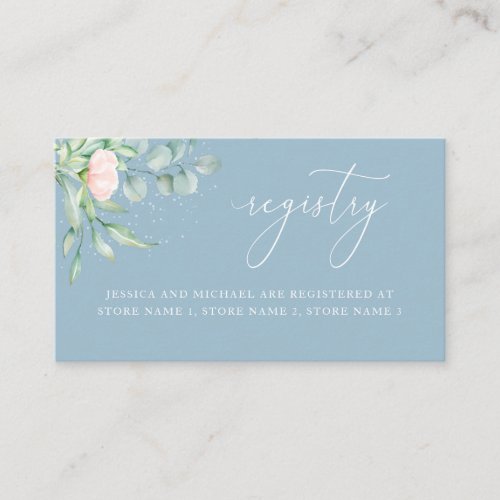 Rose Greenery Elegant Dusty Blue Wedding Registry Enclosure Card