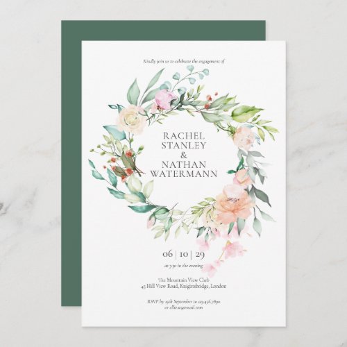 Rose Greenery Watercolour Garland Engagement Party Invitation