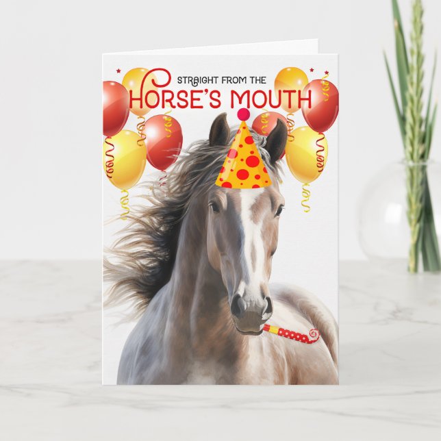 Rose Grey Horse Funny Birthday Card (Front)