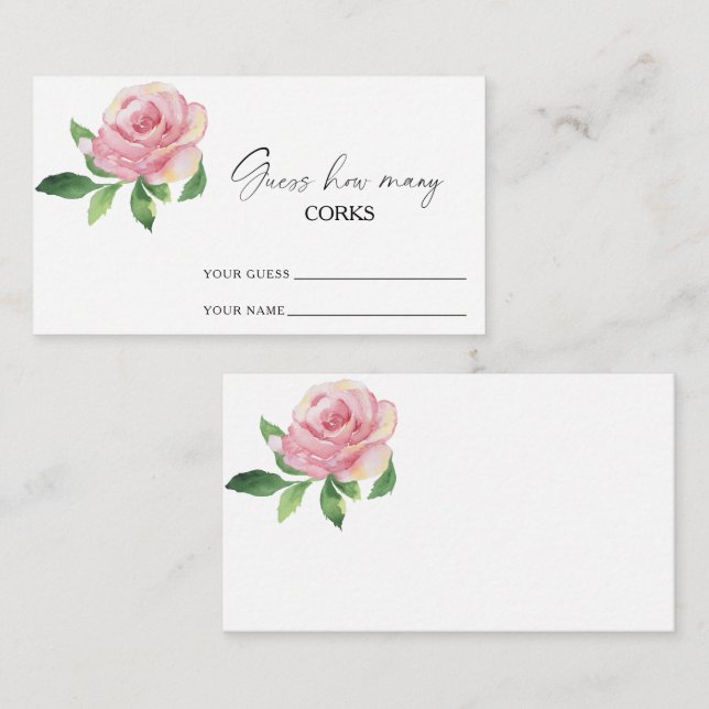 Rose - guess how many corks bridal game enclosure card (Front/Back)