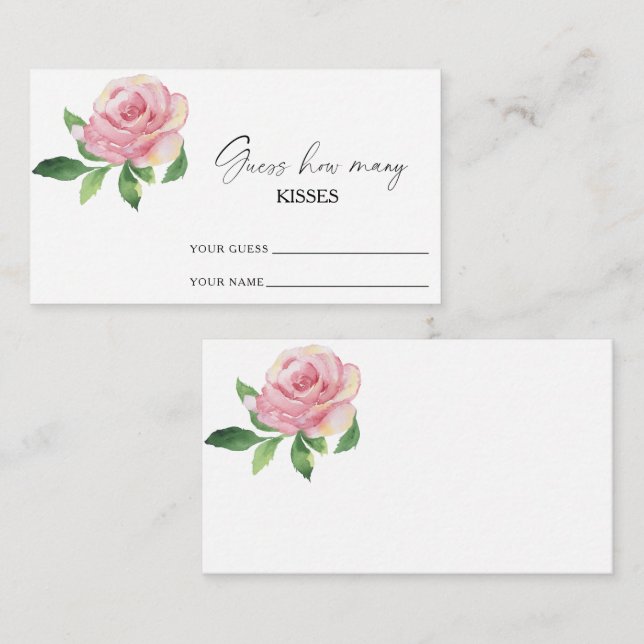 Rose - guess how many kisses bridal game enclosure card (Front/Back)