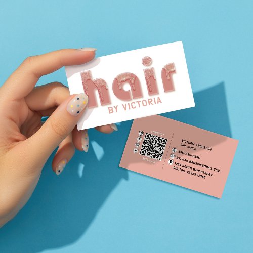 Rose Hair Glitter Drips Typography Stylist Salon Business Card