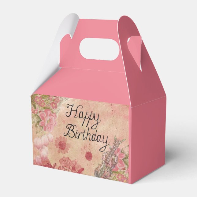 Rose Happy Birthday Favor Box Floral Music Design (Front Side)