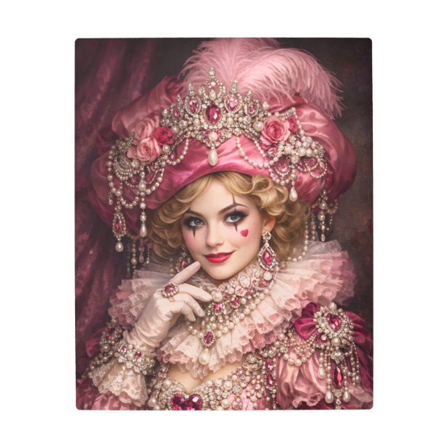 Rose Harlequin Luxury Portrait Metal Wall Art (Front)