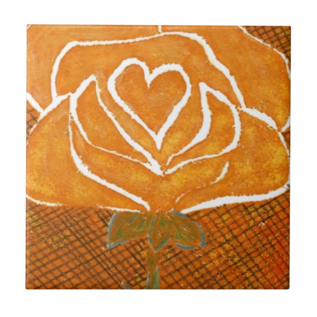 "Rose Heart #3" Kitchen Garden Ceramic Tile (Front)