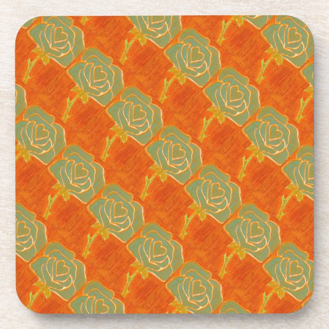 "Rose Heart #4 Tiled Pattern" Floral Coaster Set (Front)