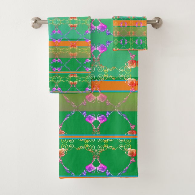 Rose Heart Apricot and Teal Towel (Insitu)