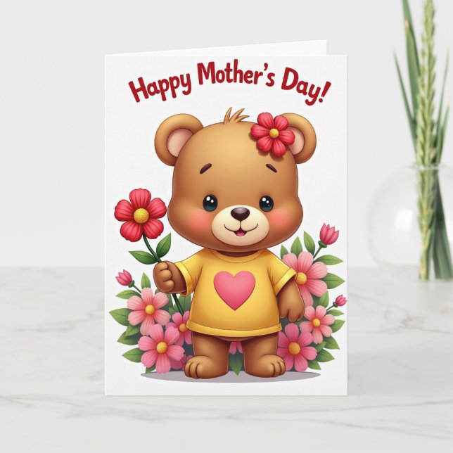 Rose Heart Bear Mothers Day Card (Front)