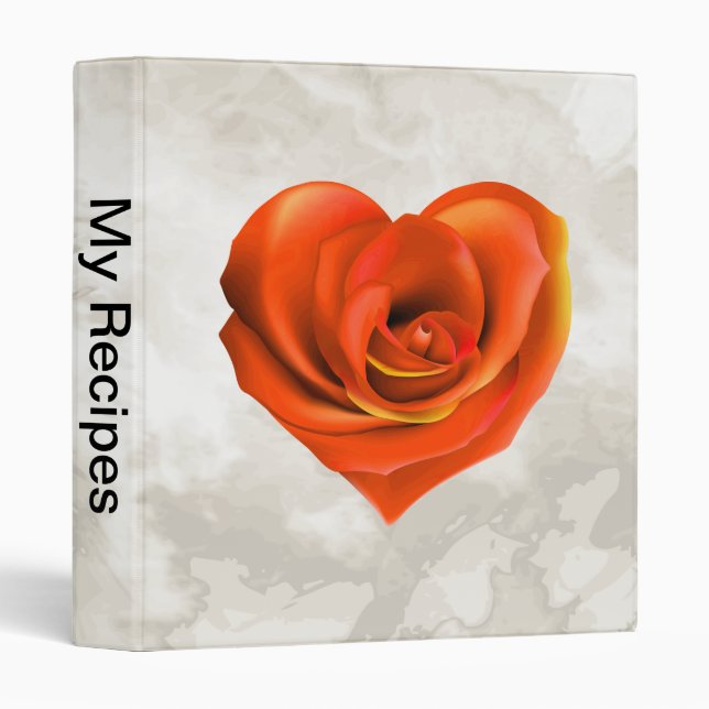 Rose Heart Bright Orange 3 Ring Binder (Front/Spine)