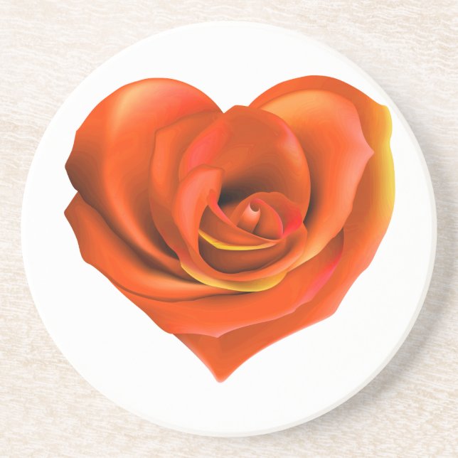 Rose Heart Bright Orange Drink Coaster (Front)