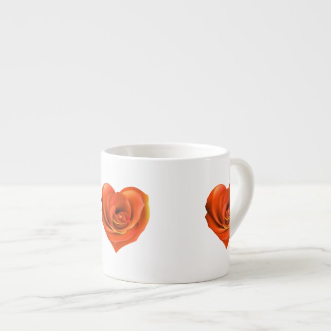 Rose Heart Bright Orange Espresso Cup (Front Right)