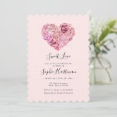 Rose Heart Floral Pink Bridal Shower Invitation (Standing Front)