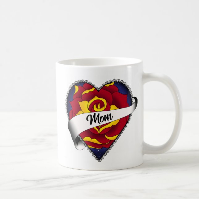 Rose Heart Mom Tattoo Coffee Mug (Right)